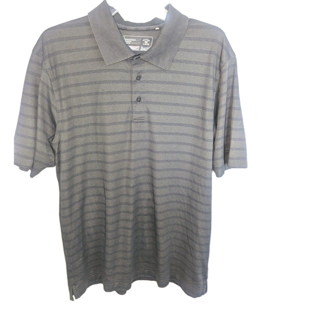 Cutter & Buck Polo Shirt SZ Large Gray w Stripes Golf CB DryTec LUXE Sport Mens
